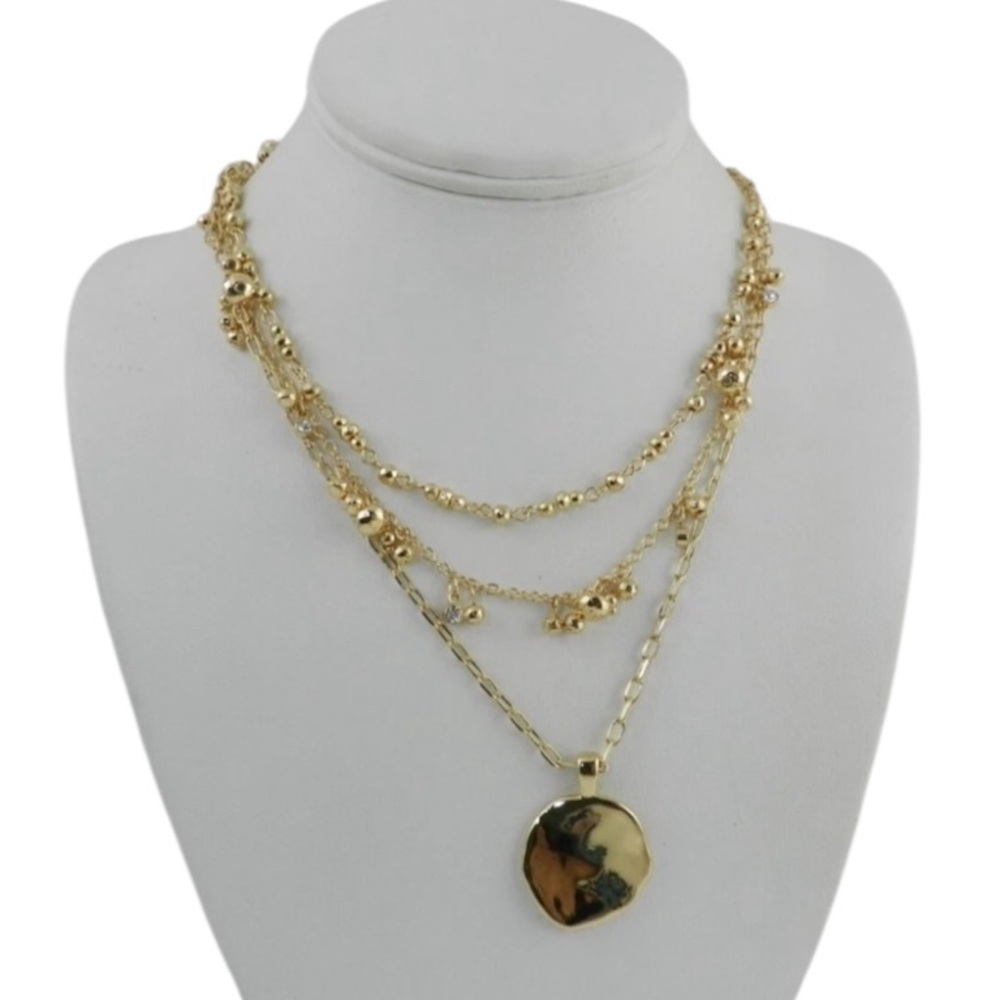 Gold Tone Mixed-Metal Layered Beaded Pendant Necklace, 17" + 3" extender - Picture 3 of 3